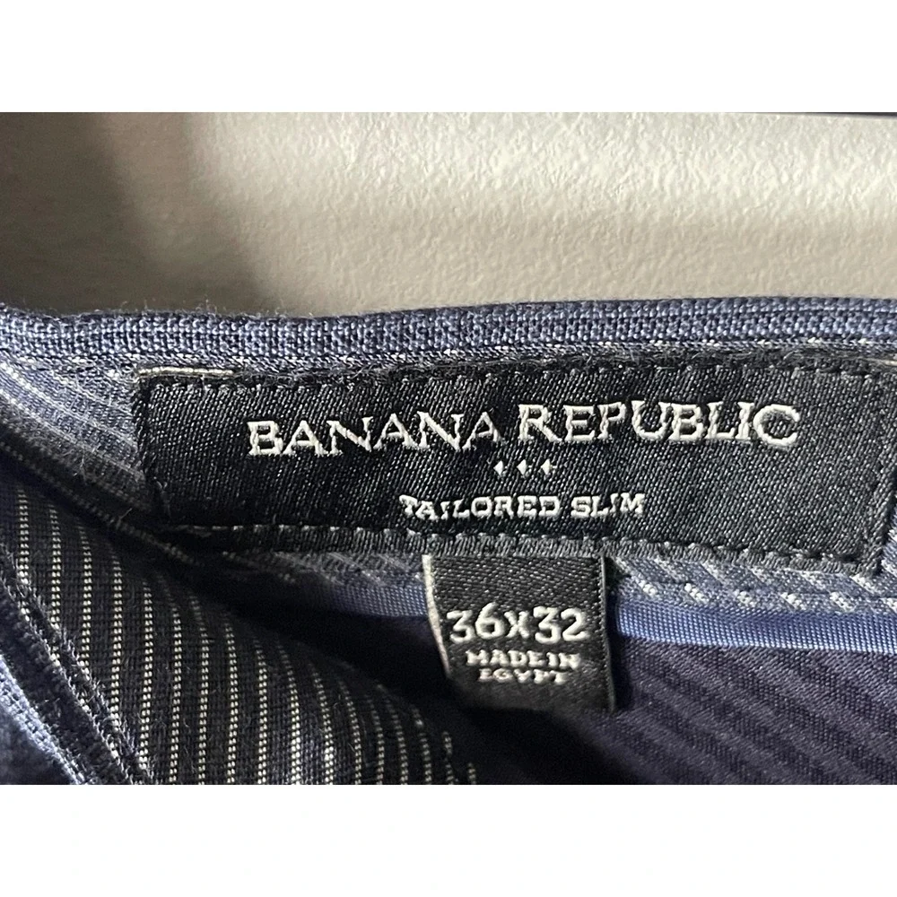 Banana Republic Mens 36x32 Tailored Slim Blue Glen Plaid Dress Pants Trousers